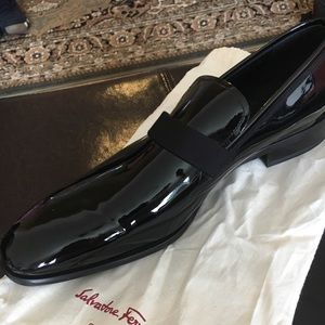 Ferragamo Antoine Patent Leather Tux Shoes